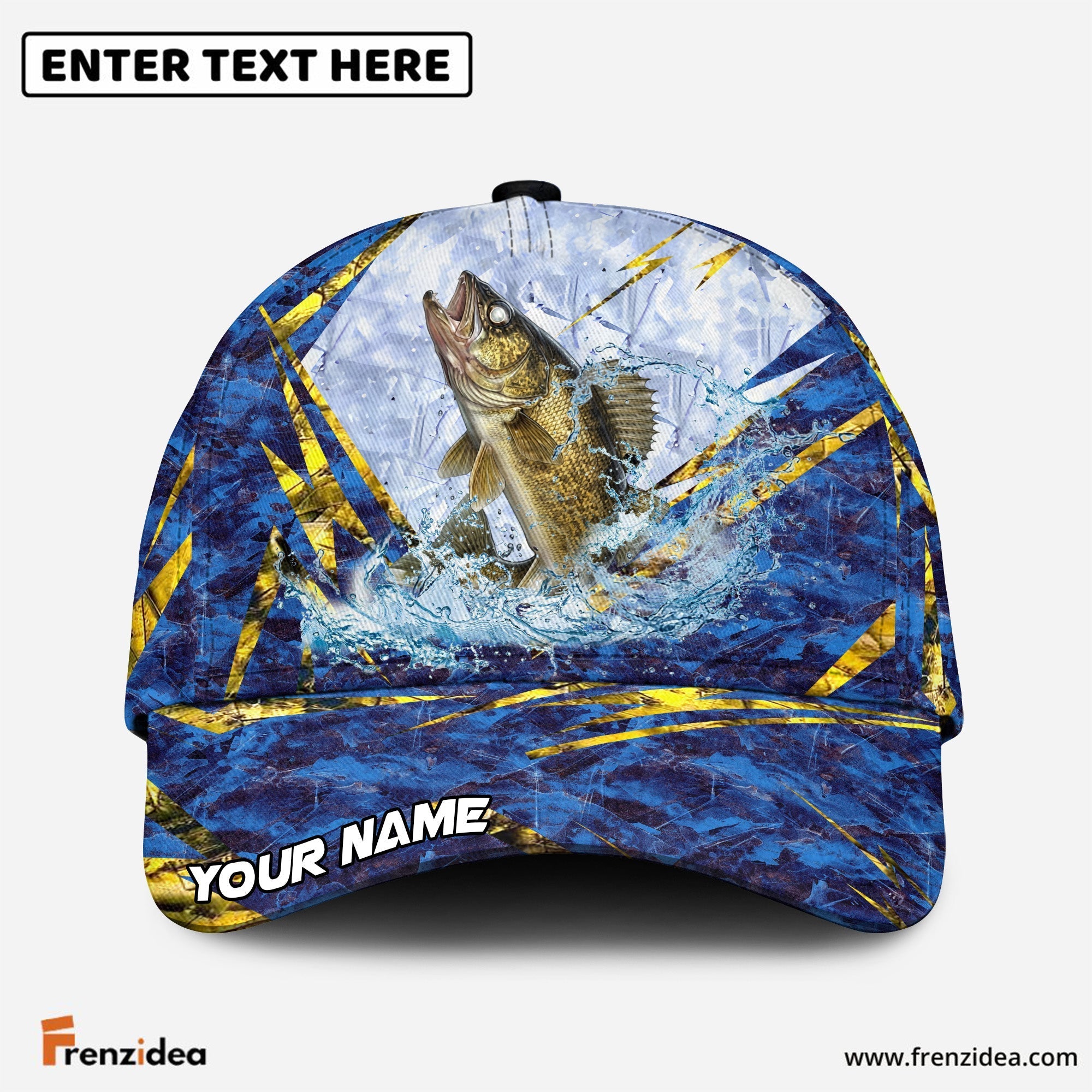 (12 Breeds) Frenzidea Blue Ice Marble Fishing Customized Name 3D Cap