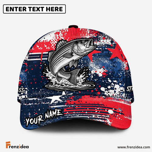 (10 Breeds) Frenzidea Patriotic USA Flag Fishing Customized Name 3D Cap
