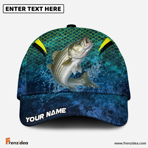 (12 Breeds) Frenzidea Emerald Fish Scale Fishing Customized Name 3D Cap
