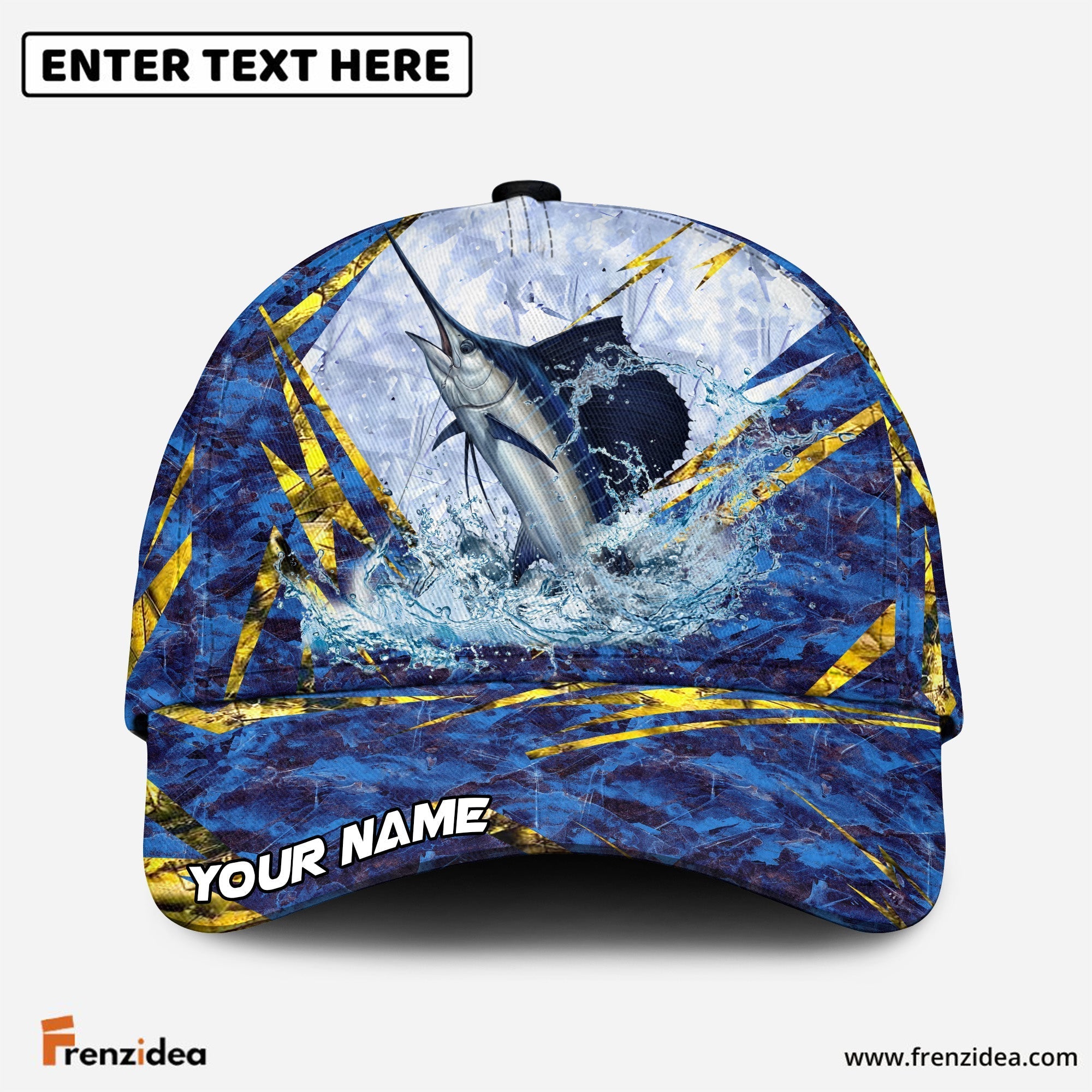 (12 Breeds) Frenzidea Blue Ice Marble Fishing Customized Name 3D Cap