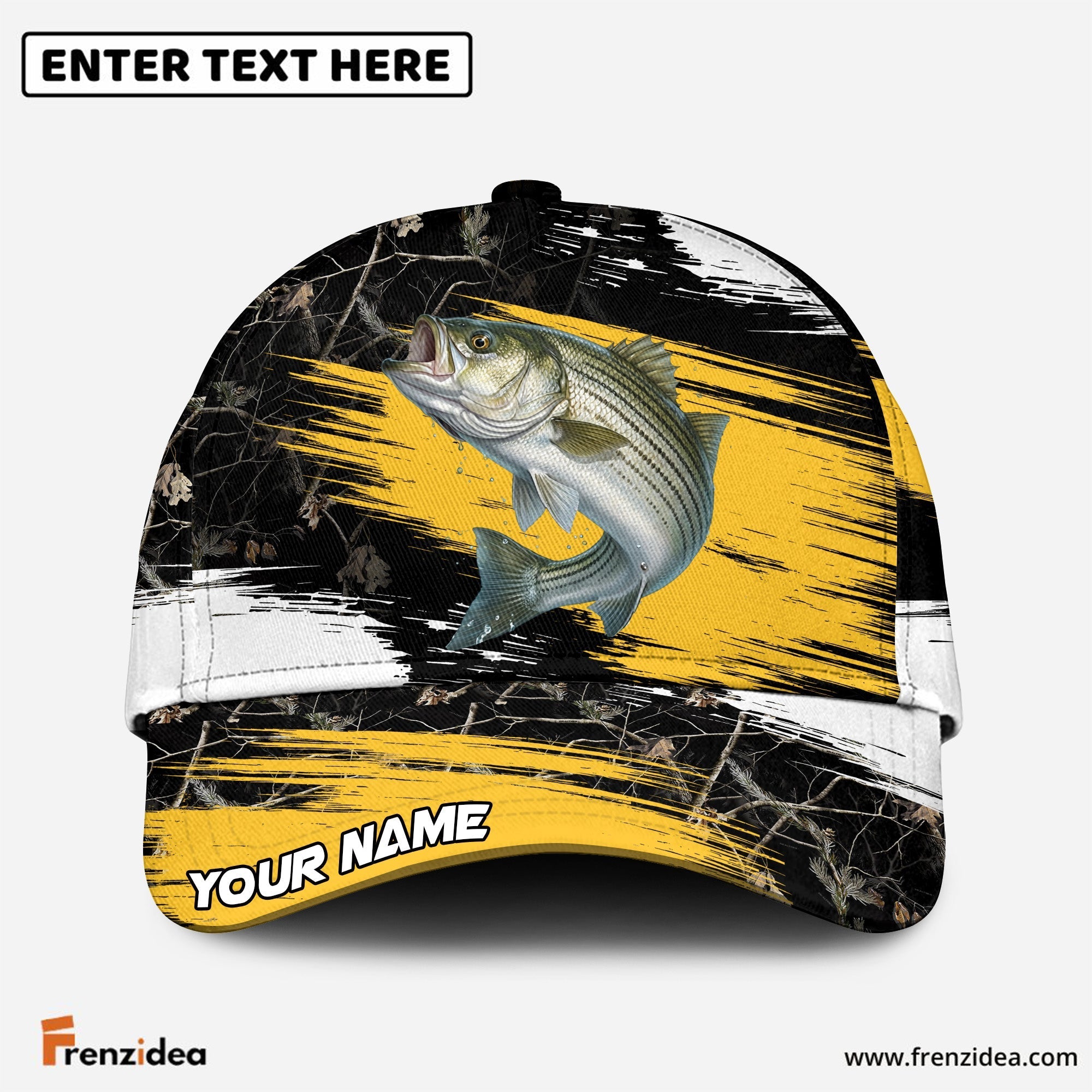 (12 Breeds) Frenzidea Forest Camo Splash Fishing Customized Name 3D Cap