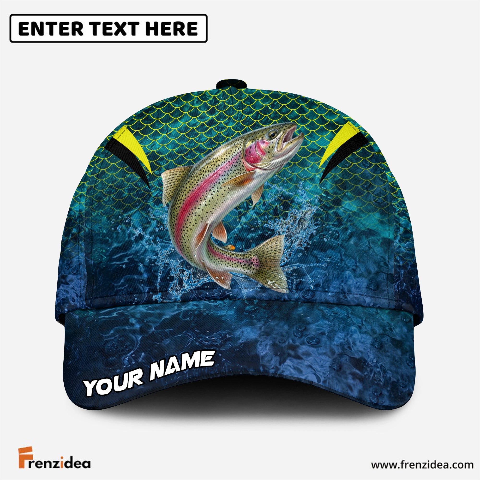 (12 Breeds) Frenzidea Vibrant Fish Scale Pattern Fishing Customized Name 3D Cap
