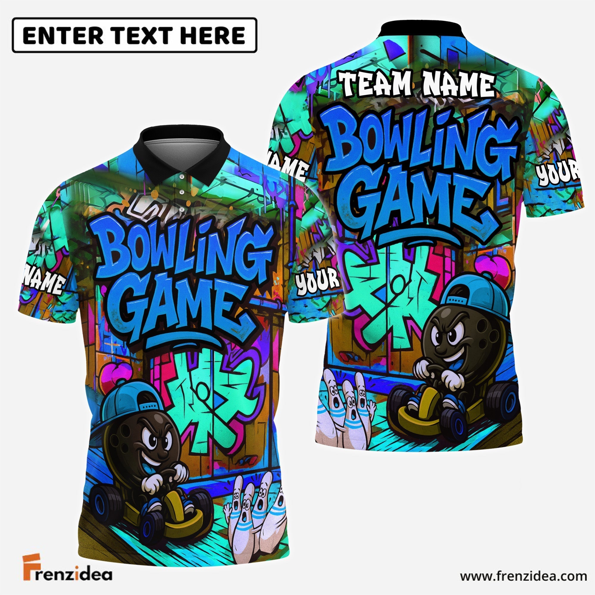 Frenzidea Bowling Street Lane Legends Pattern Customized Name 3D Shirt (4 Colors)