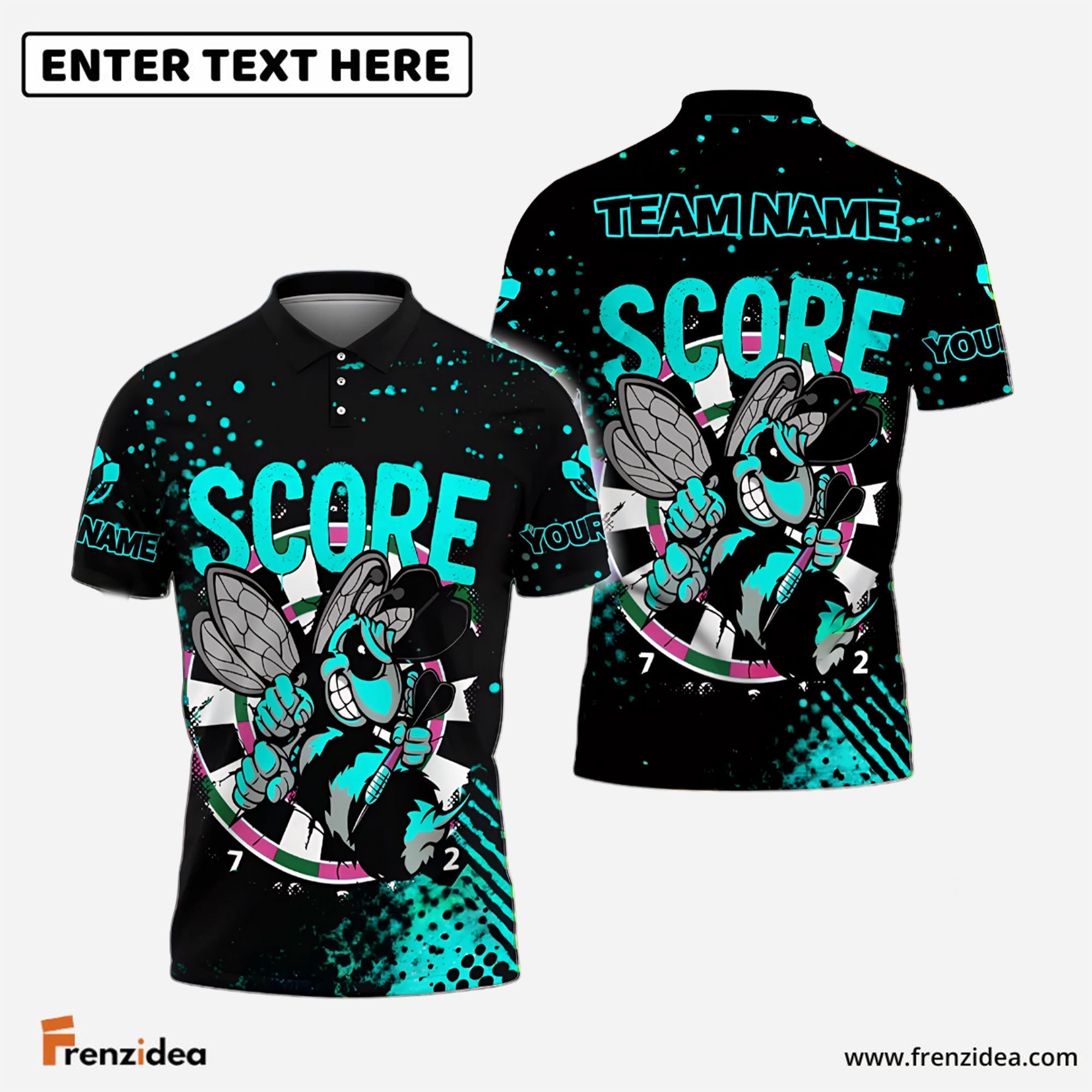 Frenzidea Darts Angry Bee Mascot Design Personalized Name, Team Name Shirt (4 Colors)