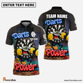 Frenzidea Darts Power Gym-Themed Cartoon Personalized Name, Team Name Shirt (4 Colors)
