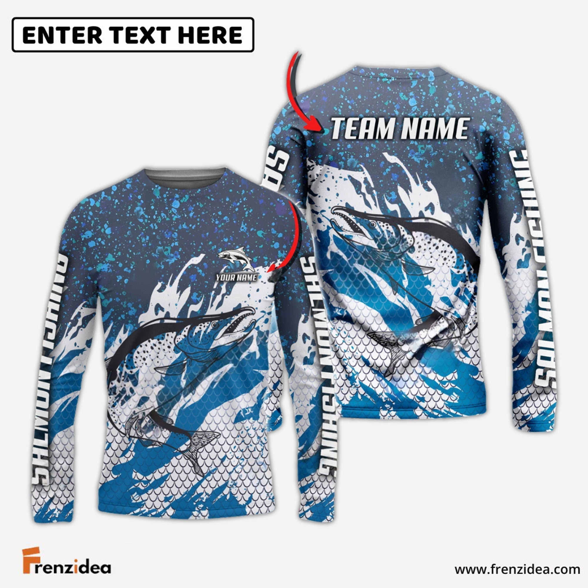 Frenzidea Salmon Fishing Bluefin Sport Custom Name & Team Name 3D Shirts