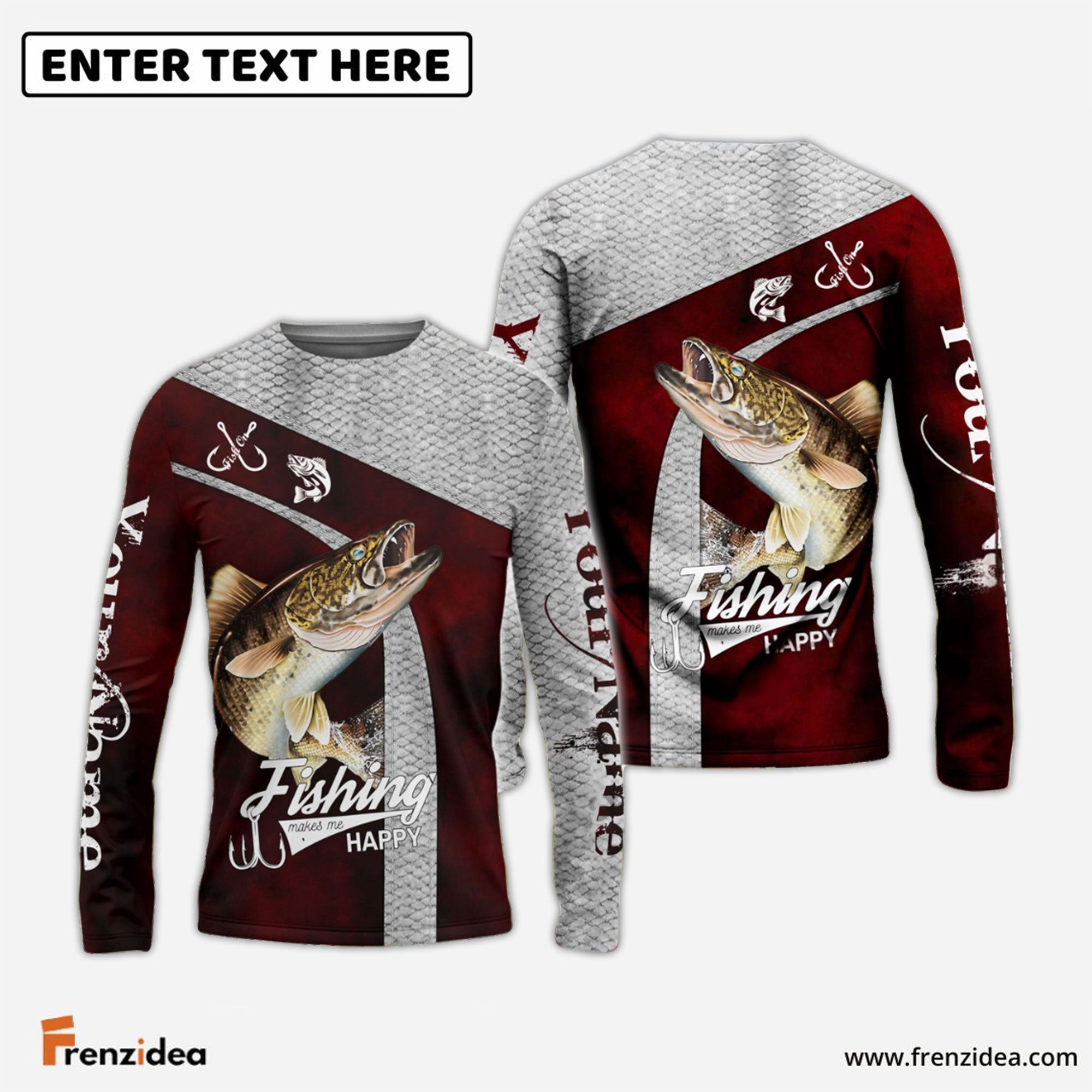 Frenzidea Walleye Personalized Fishing Red Shirt