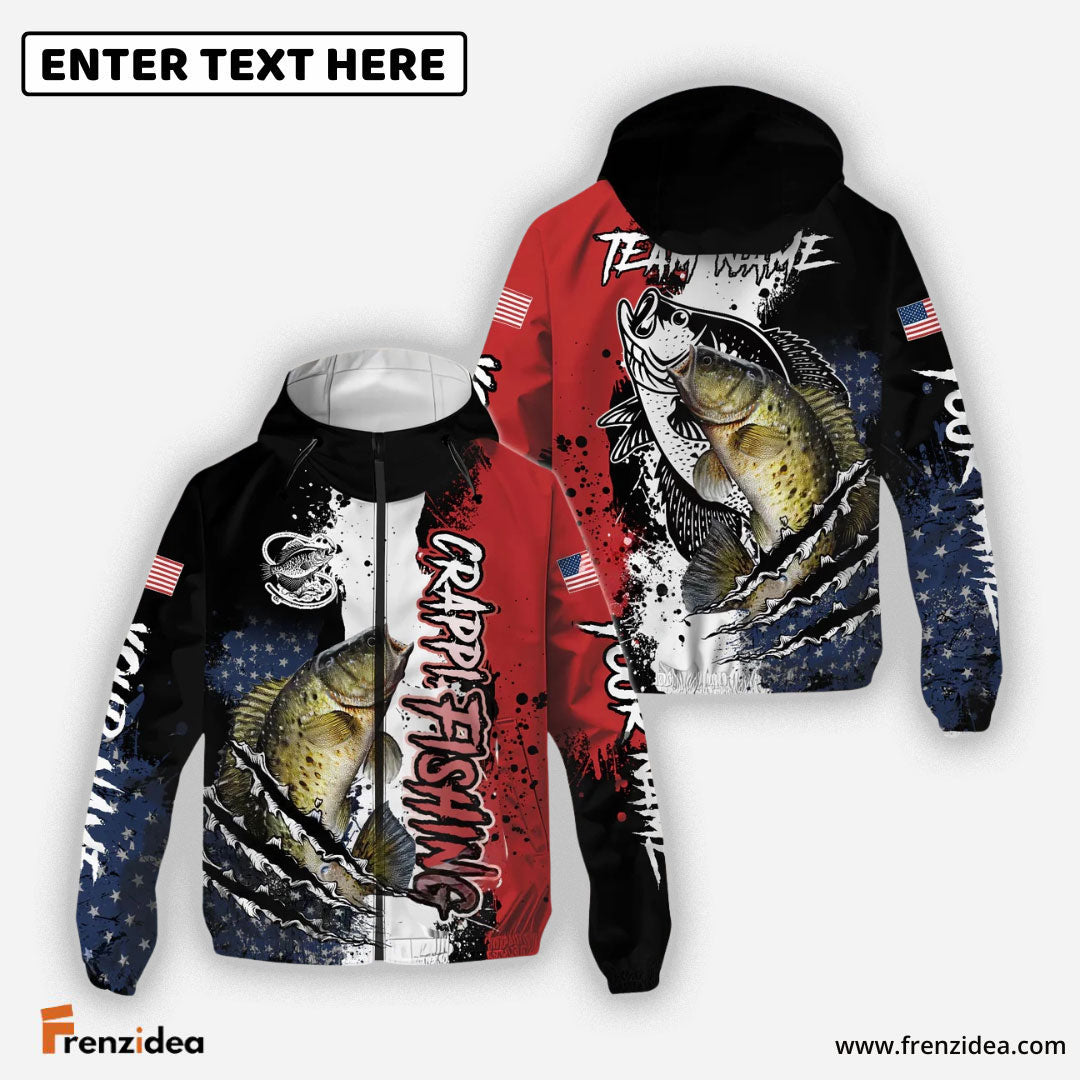 Frenzidea Crappie Fishing Paint Scratch American Flag scratch Sport Custom Name & Team Name 3D Shirts