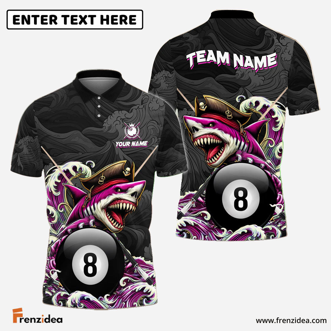 Frenzidea Billiards Shark Pirate Personalized Name Shirt (6 Colors)