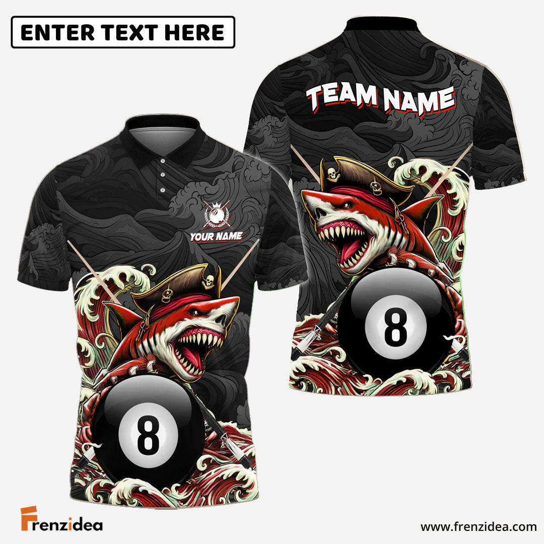Frenzidea Billiards Shark Pirate Personalized Name Shirt (6 Colors)