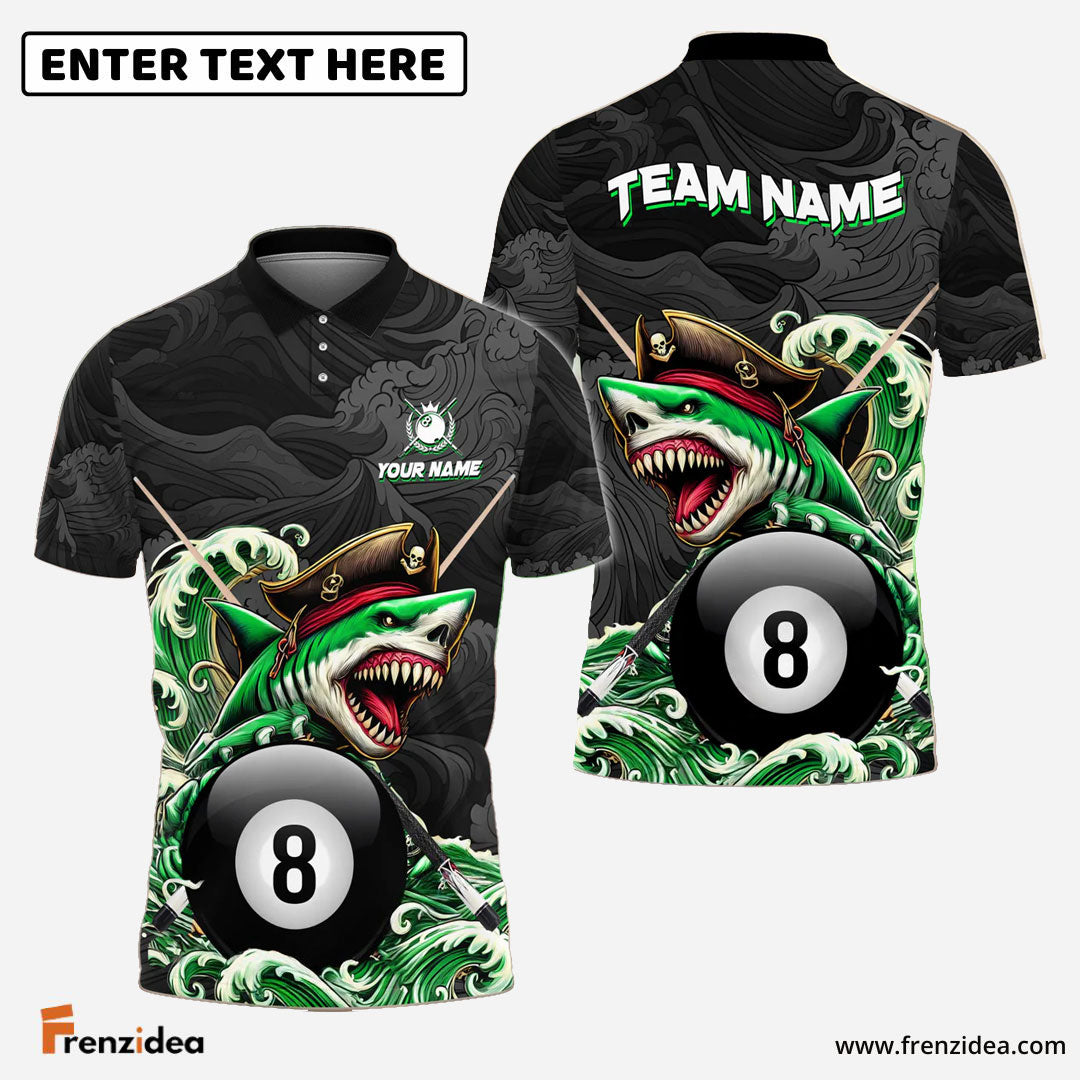 Frenzidea Billiards Shark Pirate Personalized Name Shirt (6 Colors)