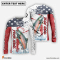 Frenzidea Salmon Fishing American Flag Red Blue Seawave Custom Name & Team Name 3D Shirts