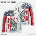 Frenzidea Striped Bass Fishing American Flag Red Blue Seawave Custom Name & Team Name 3D Shirts