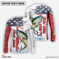 Frenzidea Tuna Fishing American Flag Red Blue Seawave Custom Name & Team Name 3D Shirts