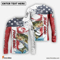 Frenzidea Bass Fishing American Flag Red Blue Seawave Custom Name & Team Name 3D Shirts