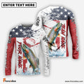 Frenzidea Trout Fishing American Flag Red Blue Seawave Custom Name & Team Name 3D Shirts