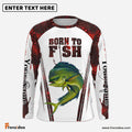 Frenzidea "Born To Fish" Mahi Mahi Fishing Red Camo Custom Name   Long Sleeve Fishing Shirts
