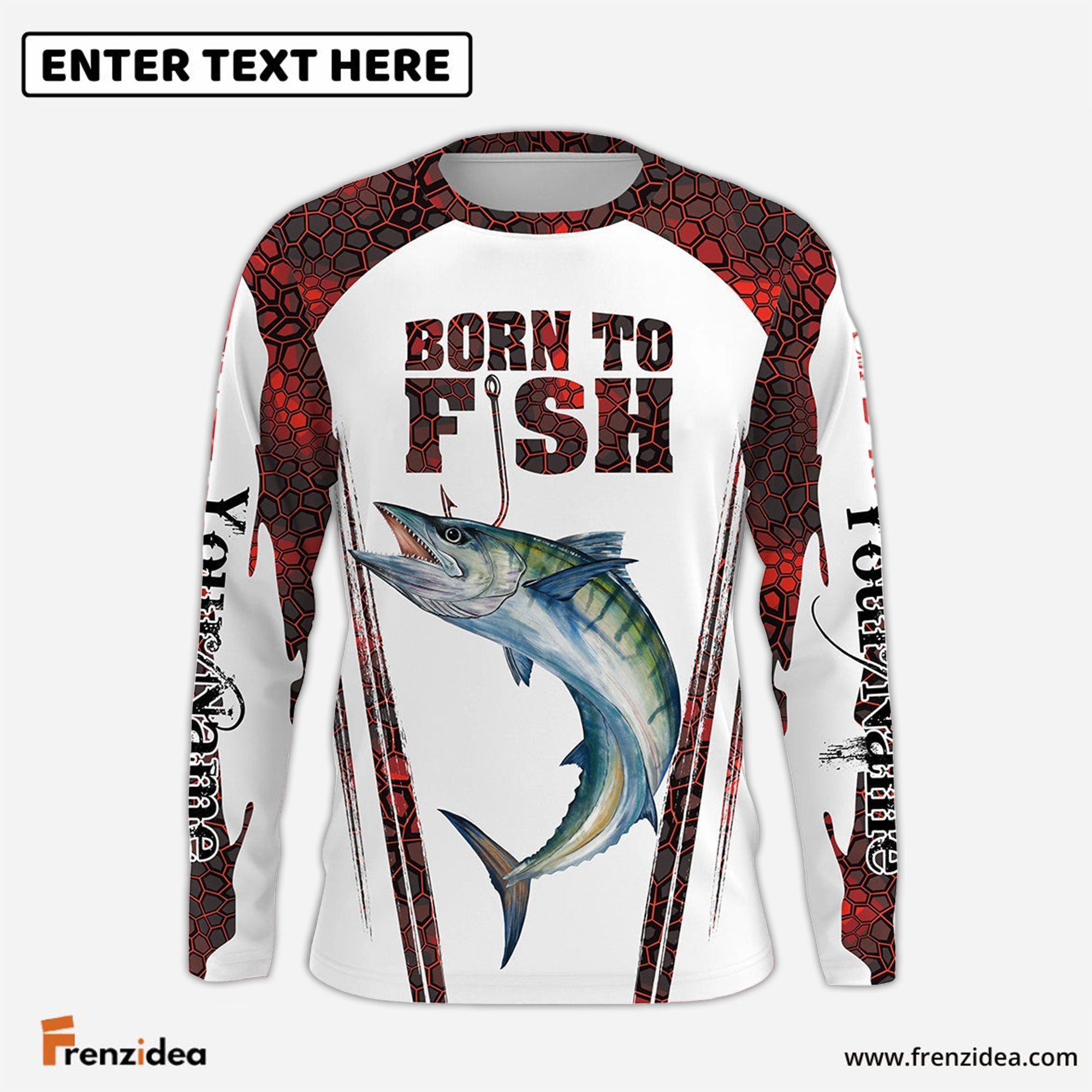 Frenzidea "Born To Fish" King Mackerel Fishing Red Camo Custom 3D   Long Sleeve Fishing Shirts