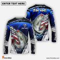 Frenzidea Striped Bass Fishing Dark Blue Scratch American Flag scratch Sport Custom Name & Team Name 3D Shirts