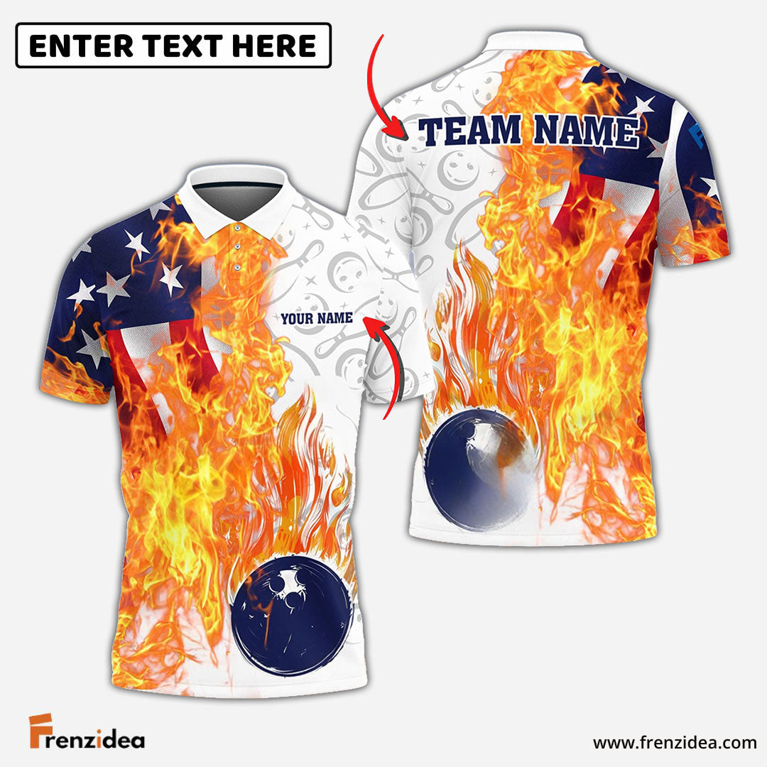 Frenzidea Bowling And Pins Blazing America Customized Name, Team Name 3D Shirt
