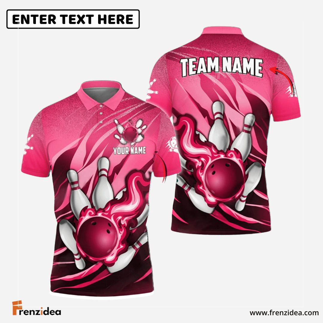Frenzidea Bowling And Pins Fire Storm Customized Name 3D Shirt ( 6 Colors)
