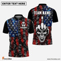 Frenzidea Bowling American Flag Skull Middle Finger Personalized Shirt