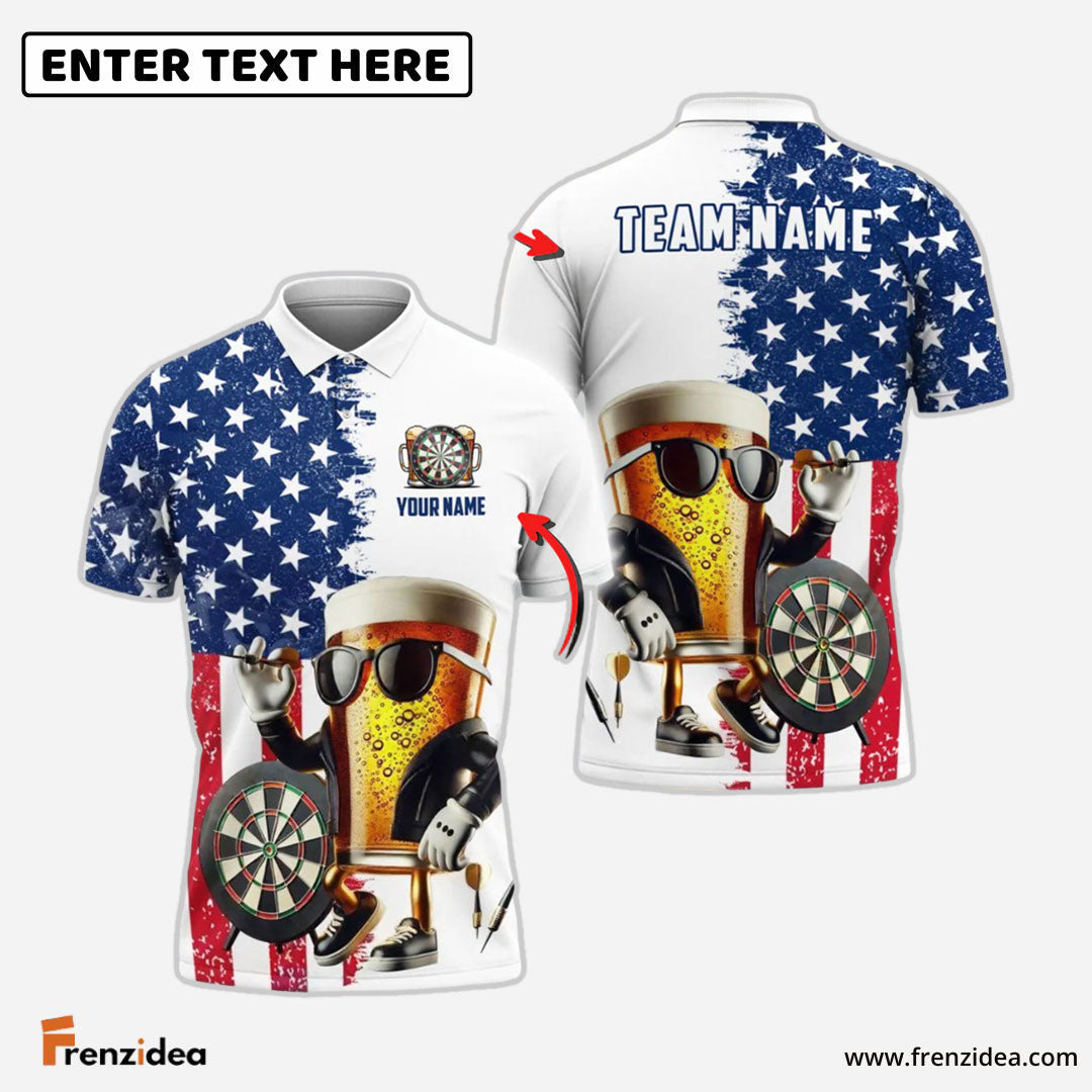 Frenzidea Darts Funny Beer Us Flag Personalized Name, Team Name Shirt