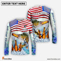 Frenzidea Walleye Fishing American Flag Beer Custom Name & Team Name 3D Shirts