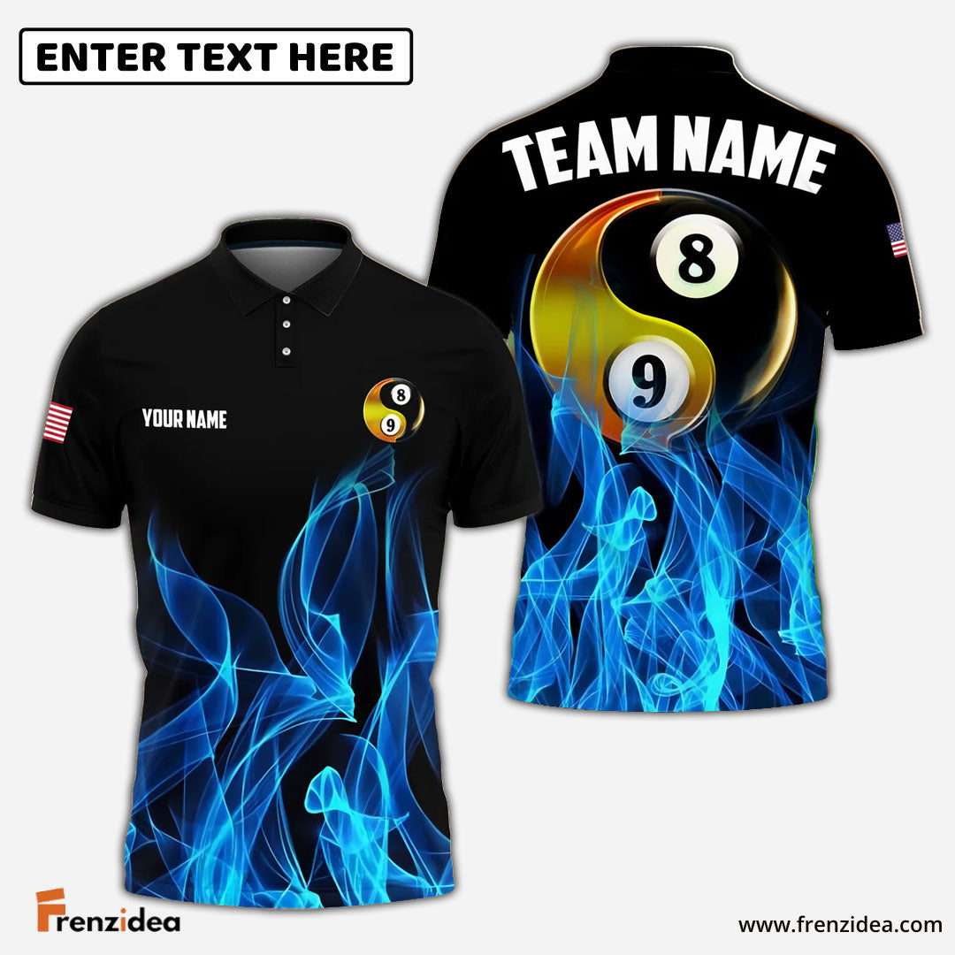 Frenzidea Billiards Ball 8&9 Heavenly Flame Personalized Name, Team Name Unisex Shirt (4 Colors)