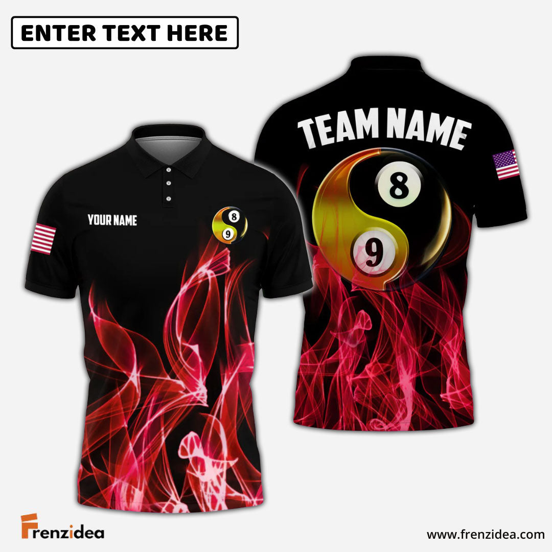 Frenzidea Billiards Ball 8&9 Heavenly Flame Personalized Name, Team Name Unisex Shirt (4 Colors)