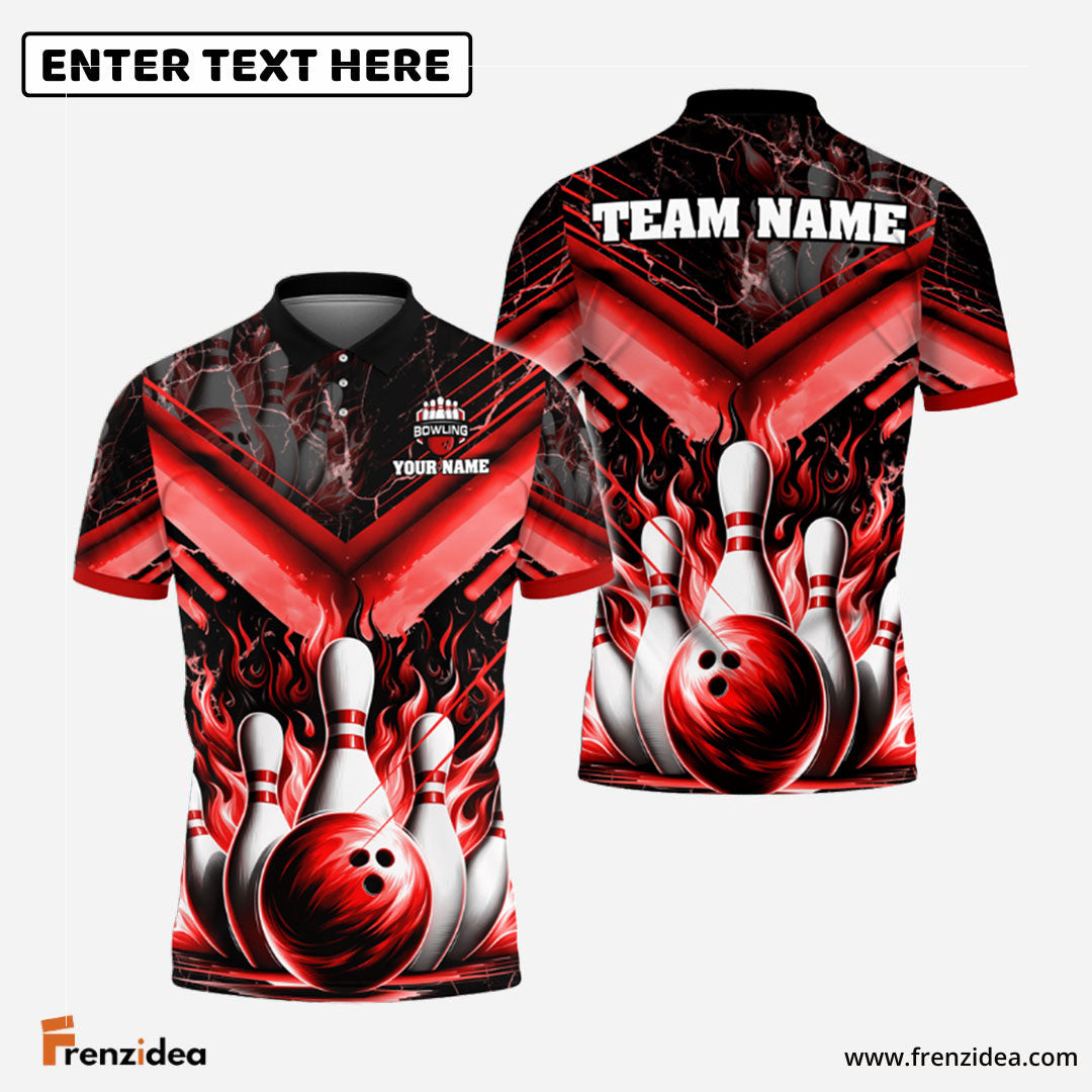 Frenzidea Bowling And Pins Flame From Hell Multicolor Customized Name 3D Shirt ( 4 Colors )