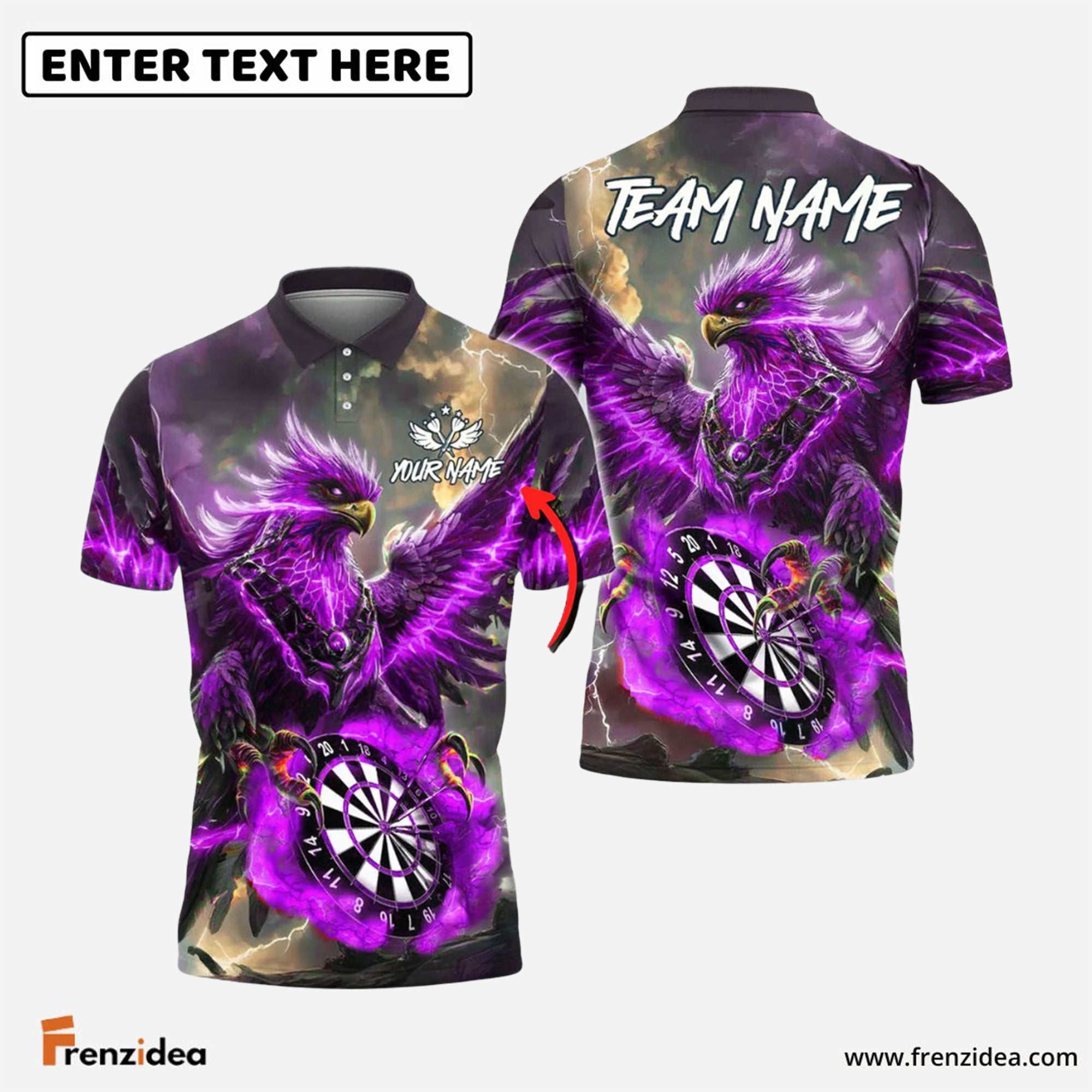 Frenzidea Darts Phoenix Thunder Lightning Personalized Name, Team Name Shirt (4 Colors)