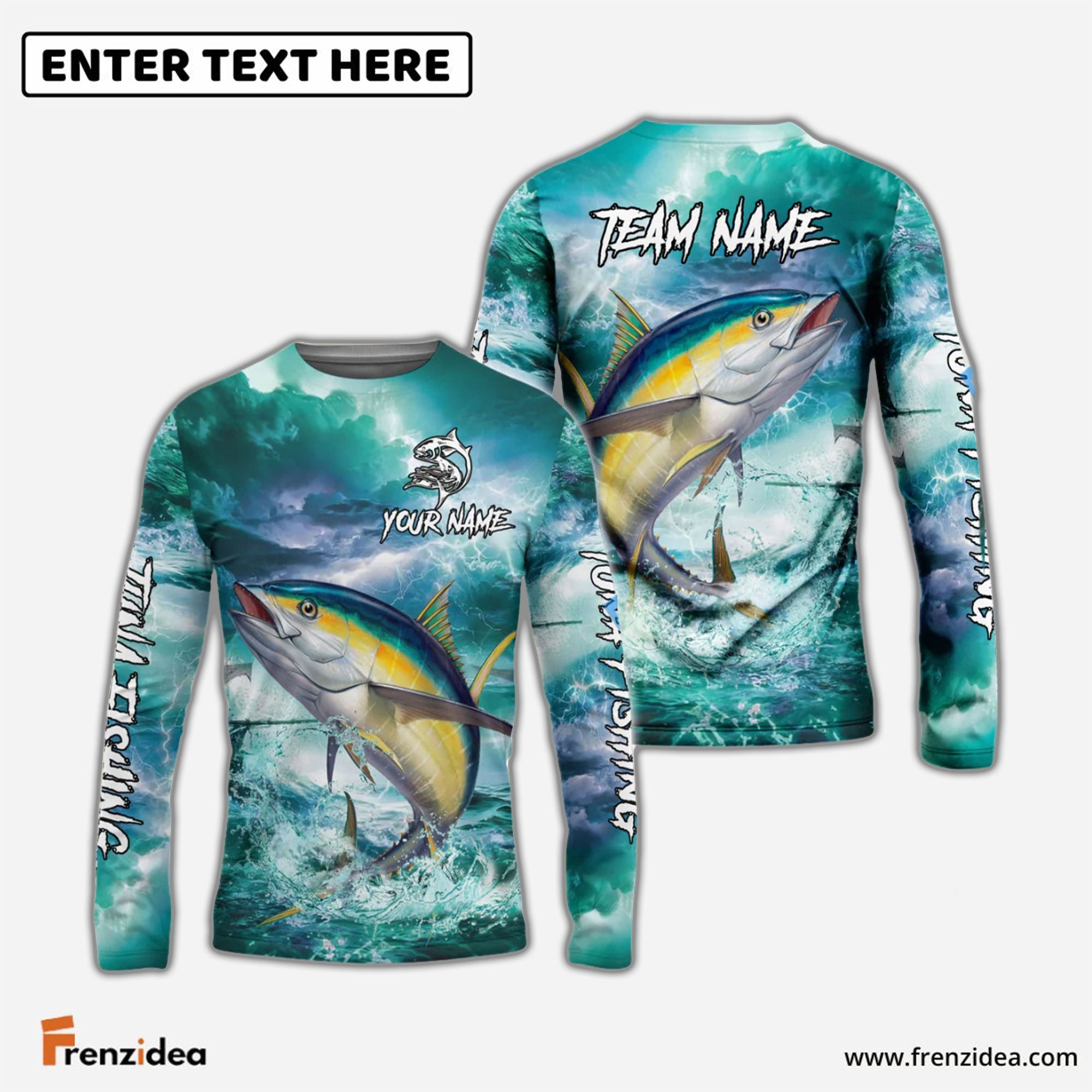 Frenzidea Tuna Fishing Teal Thunderstorm Name & Team Name 3D Shirts