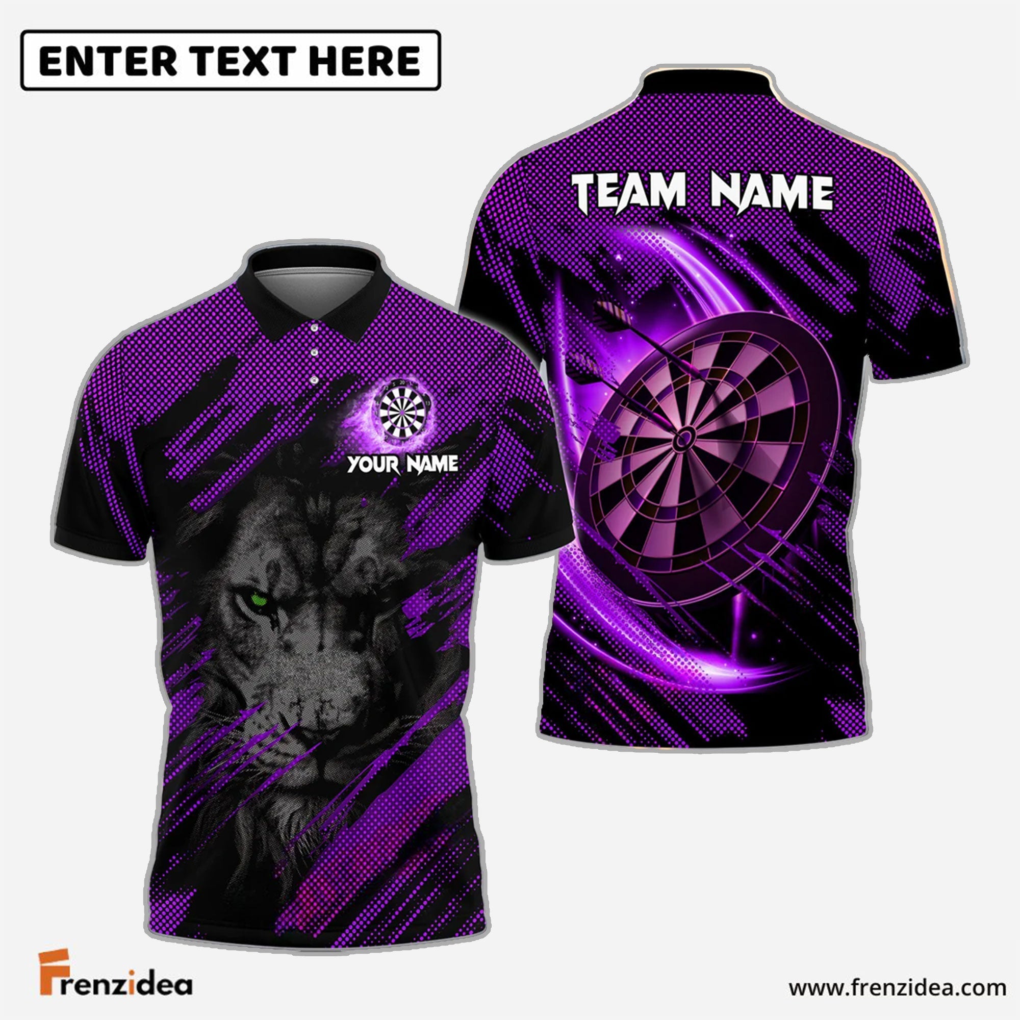 Frenzidea Darts Gazing Lion Personalized Name Team Name Shirt (4 colors)