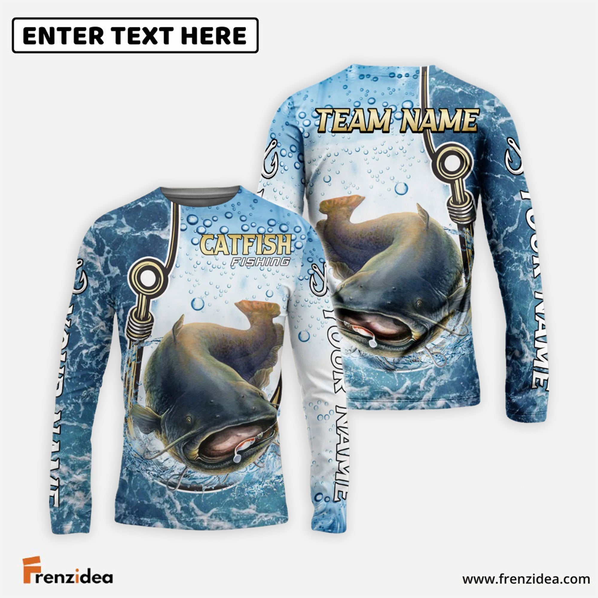 Frenzidea Catfish Fishing Golden Hook Graphic Sport Custom Name & Team Name 3D Shirts