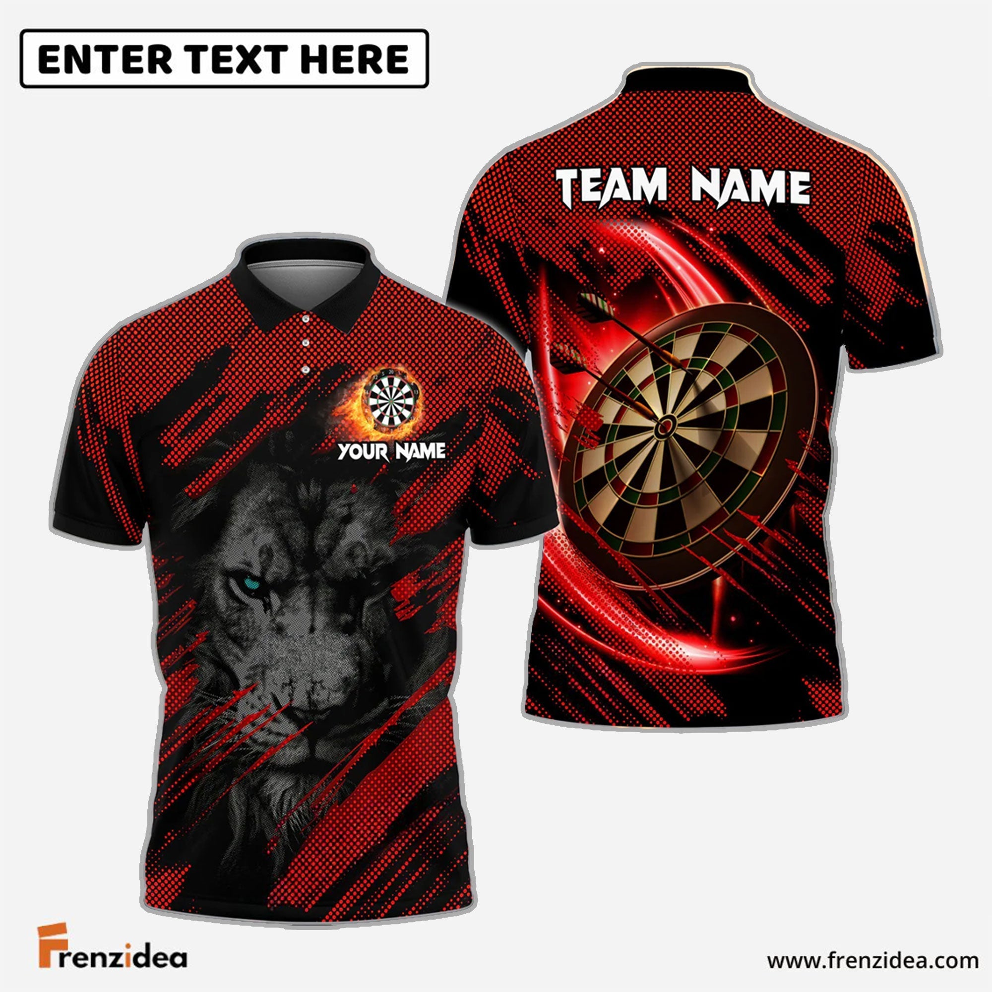 Frenzidea Darts Gazing Lion Personalized Name Team Name Shirt (4 colors)