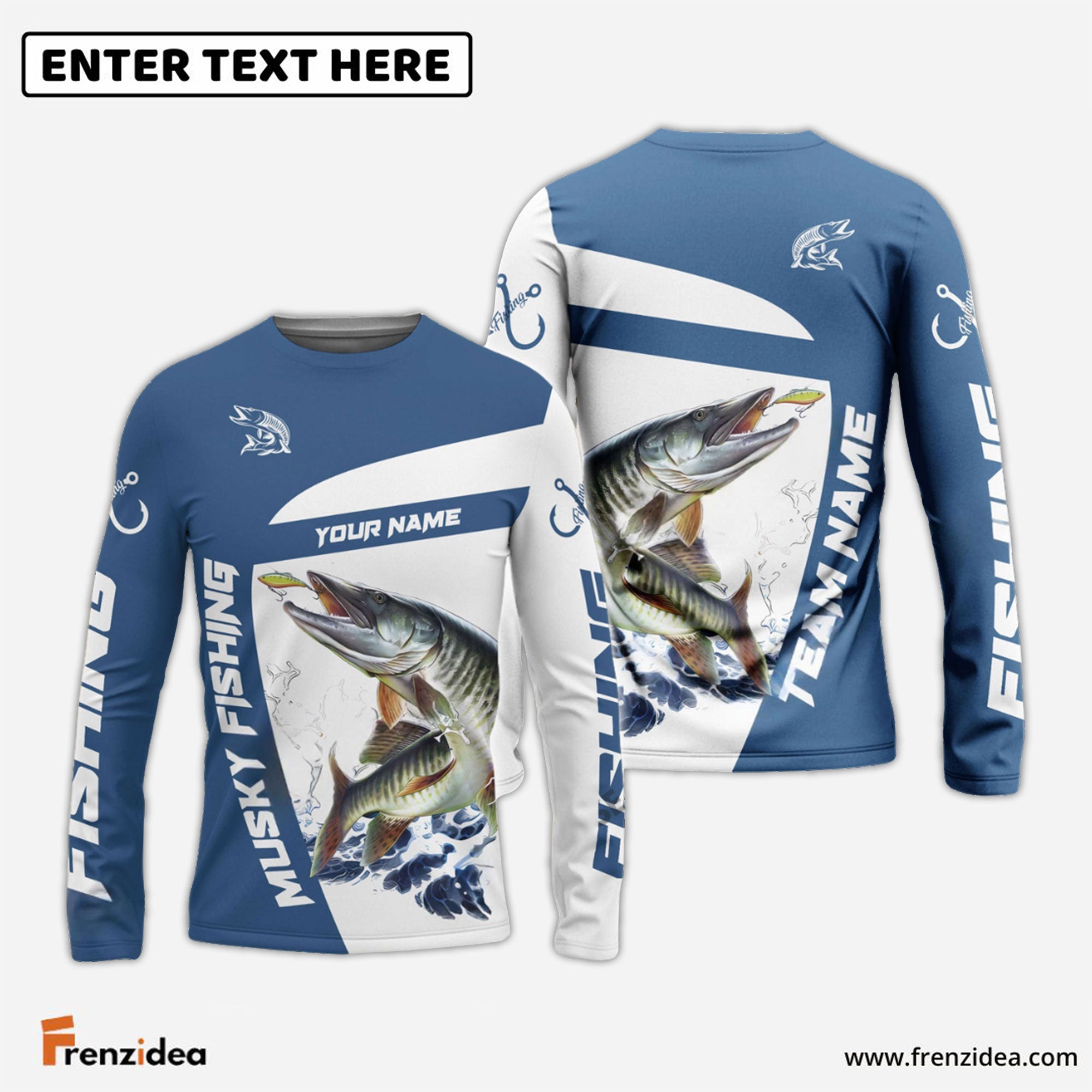 Frenzidea Musky Fishing Light Navy Sport Custom Name & Team Name 3D Shirts